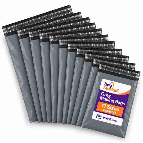 Grey mailing bags strong - grey, poly